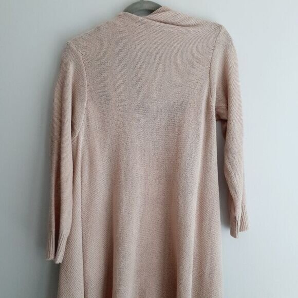 Fringe Hem \ Waterfall Sweater Cardigan Open Front / One Button Cream Pink Sz S - Picture 7 of 8